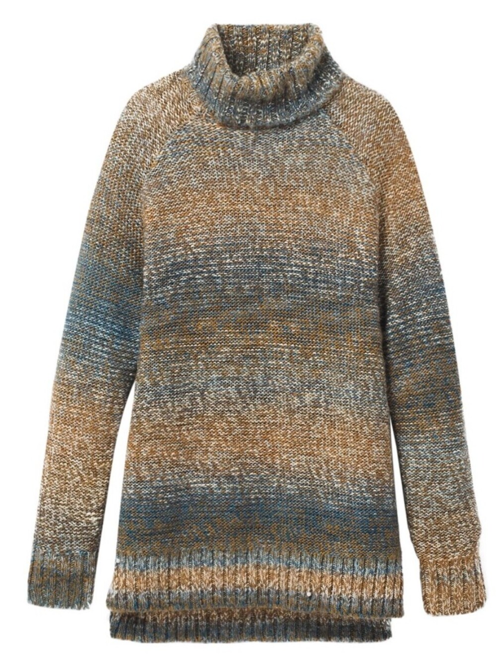 Prana Autum Rein Sweater Tunic tan blue multicolor Ombre knit Chunky Medium
